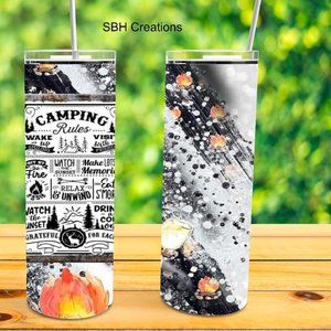 1- 20oz Camping rules insulated Tumbler with sliding lid and 2 straws